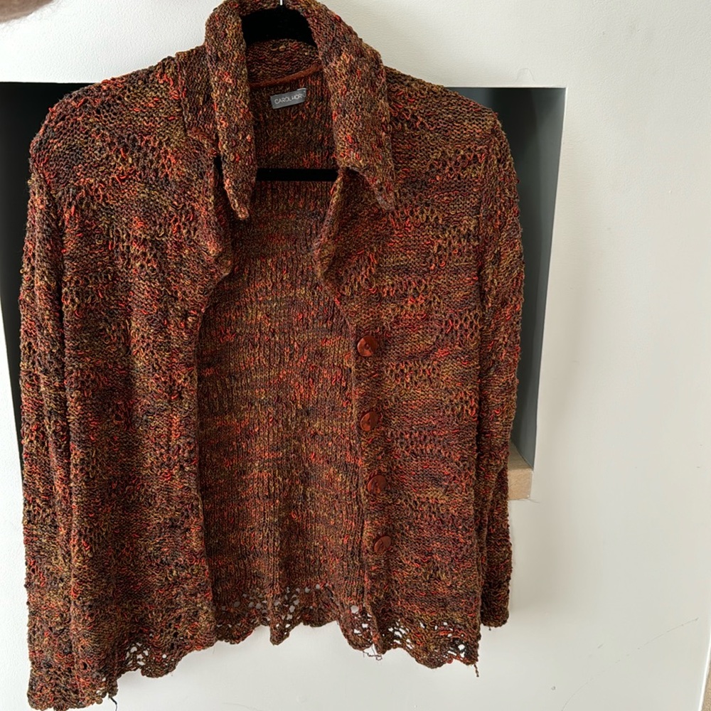 Burnt orange/ brown toned knit sweater button up